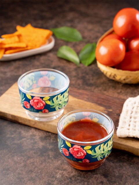 KOLOROBIA Set Of 2 Blue & Red Printed Misty Morning Dip Bowls