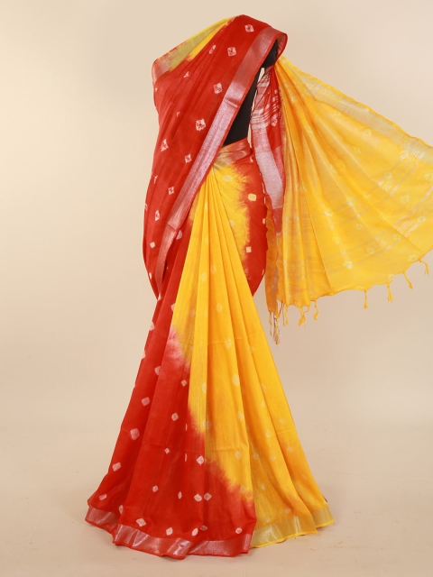 Pothys Red Dyed Linen Blend Saree