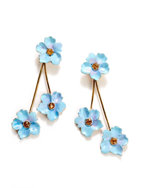 Foxy Sperks Blue & Gold-Toned Floral Drop Earrings
