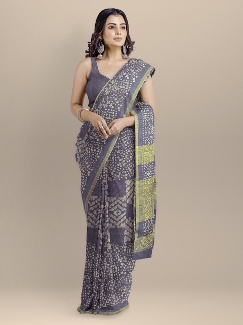 BharatSthali Blue Silk Cotton Printed Venkatgiri Saree