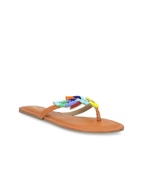 Inc 5 Women Tan Embellished Open Toe Flats