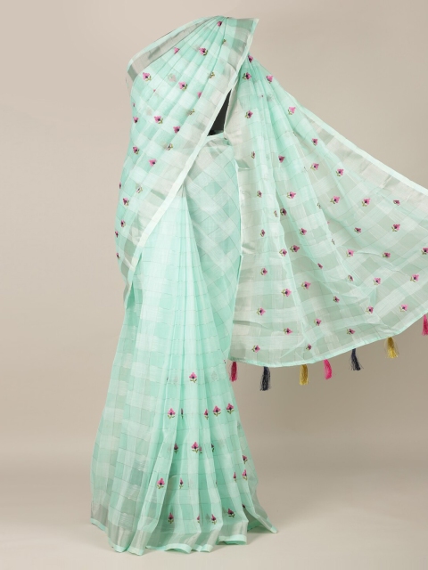 Pothys Green Printed Linen Blend Saree