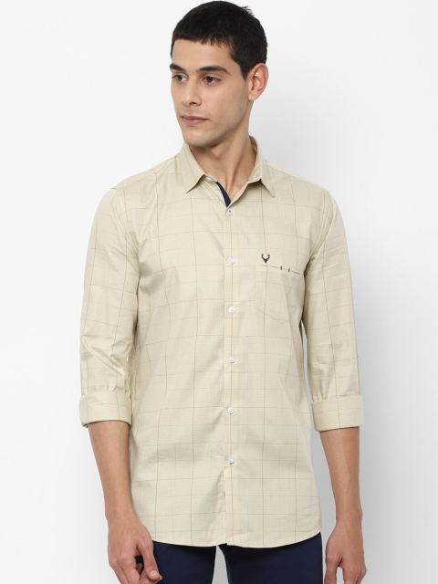 Allen Solly Men Cream-Coloured Slim Fit Checked Casual Shirt