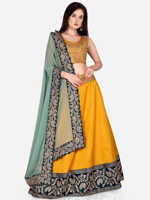 Mitera Women Yellow & Navy Blue Embroidered Semi-Stitched Lehenga & Unstitched Blouse with Dupatta
Mitera Women Yellow & Navy Blue Embroidered Semi-Stitched Lehenga & Unstitched Blouse with Dupatta