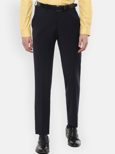 Louis Philippe Men Navy Blue Slim Fit Solid Formal Trousers