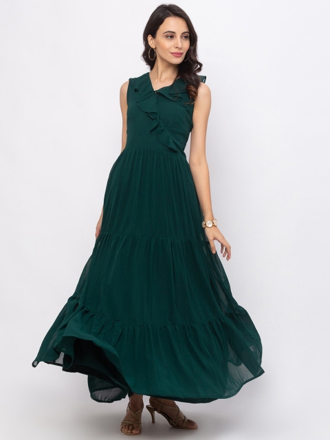 Iti Women Green Solid Maxi Dress