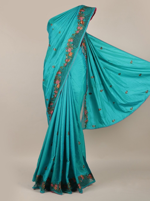 Pothys Blue Embroidered Art Silk Saree