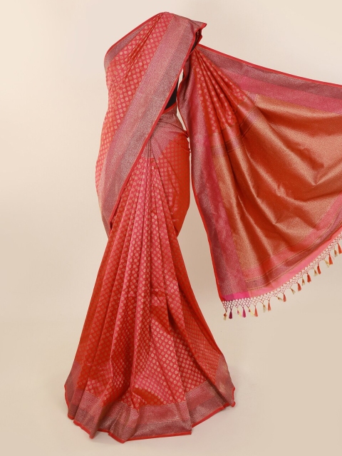 Pothys Orange & Pink Pure Silk Woven Design Banarasi Saree