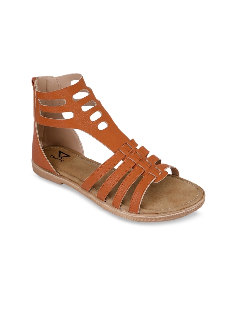 TRASE Women Tan Brown Solid High Top Gladiators
