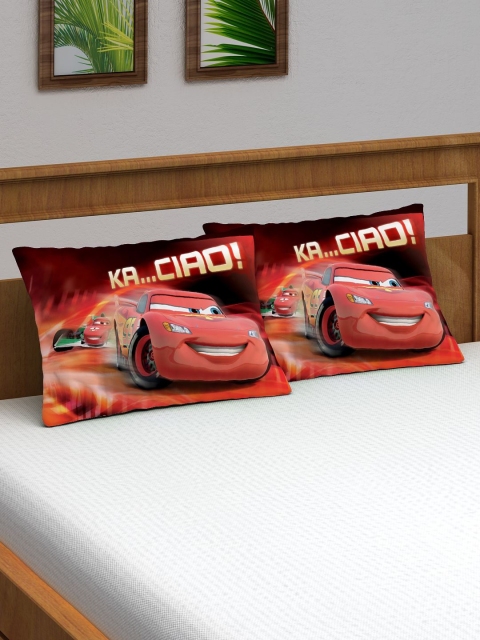 Disney Kids Set Of 2 Red & Yellow Cars Printed Pillow Covers