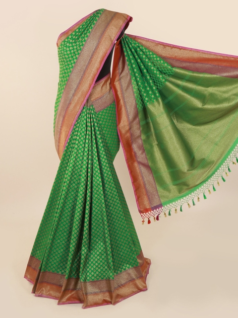 Pothys Green & Gold-Toned Pure Silk Woven Design Banarasi Saree