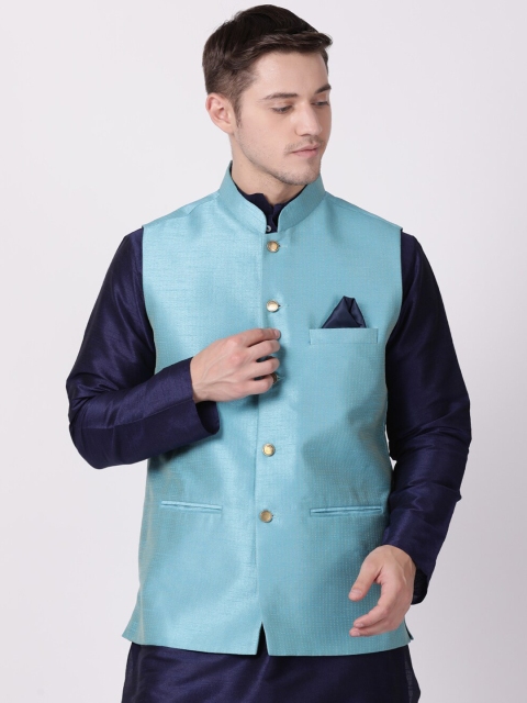 TABARD Men Blue Solid Woven Nehru Jacket