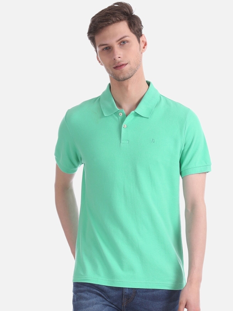 AD By Arvind Men Sea Green Solid Polo Collar T-shirt
