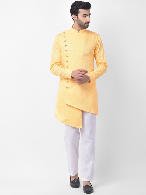SG LEMAN Men Yellow & White Solid Kurta with Trousers