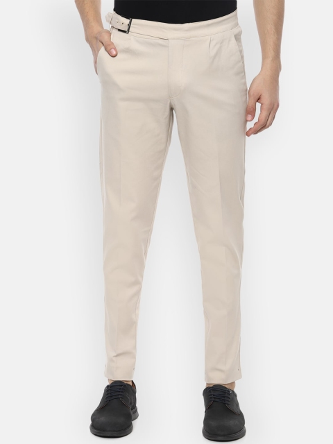 V Dot Men Beige Slim Fit Solid Regular Trousers