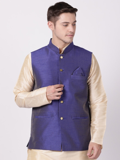 TABARD Men Blue Woven-Design Nehru Jacket
