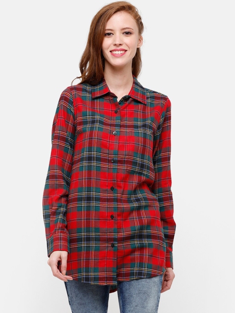 STROP Women Maroon Regular Fit Checked Casual Shirt
