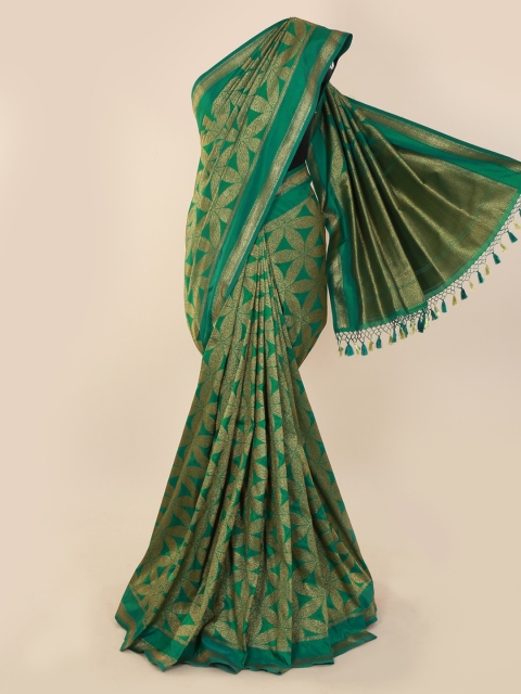 Pothys Green & Gold-Toned Pure Silk Woven Design Banarasi Saree