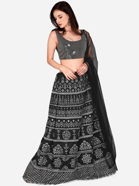 Mitera Women Black & Grey Embroidered Semi-Stitched Lehenga & Unstitched Blouse With Dupatta
Mitera Women Black & Grey Embroidered Semi-Stitched Lehenga & Unstitched Blouse With Dupatta