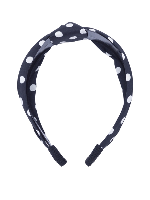 Golden Peacock Women Navy Blue & White Polka Print Knot Design Hairband