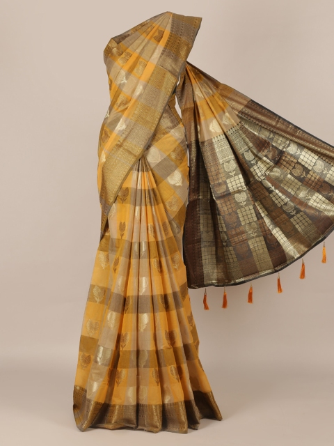 Pothys Yellow & Beige Jute Silk Woven Design Saree