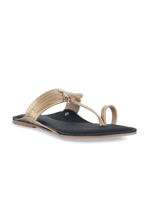 SKO Men Gold-Toned & Black Leather Comfort Sandals