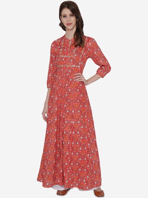 Vedic Women Red & Off-White Printed A-Line Kurta