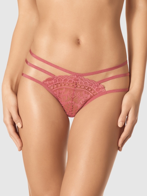 La Senza Women Rose Coloured Self Design Bikini Briefs 11125391-01T5