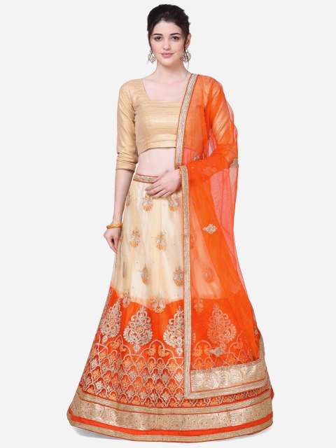 Mitera Women Orange & Gold-Toned Semi-Stitched Lehenga & Unstitched Blouse with Dupatta
Mitera Women Orange & Gold-Toned Semi-Stitched Lehenga & Unstitched Blouse with Dupatta