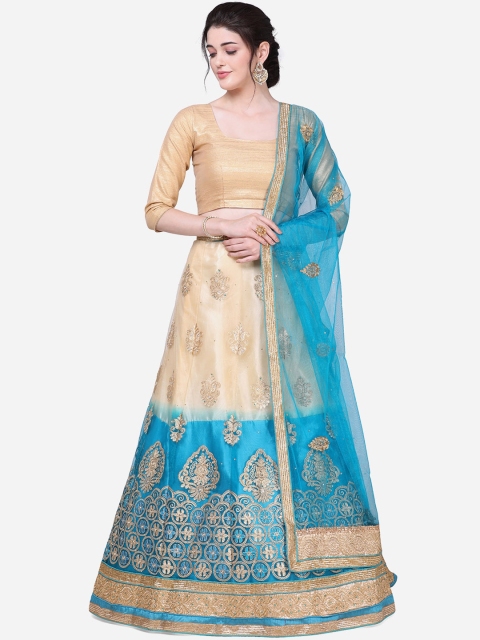 Mitera Women Turquoise Blue & Gold-Coloured Semi-Stitched Lehenga & Unstitched Blouse with Dupatta
Mitera Women Turquoise Blue & Gold-Coloured Semi-Stitched Lehenga & Unstitched Blouse with Dupatta
