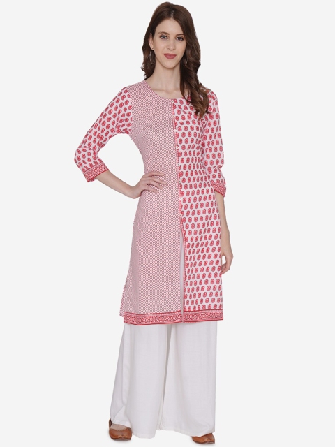 Vedic Women Red & Off-White Solid A-Line Kurta