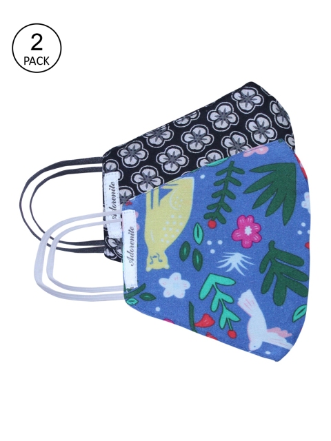 ADORENITE Women Pack Of 2 Printed 2-Ply Cloth Face Masks, Black