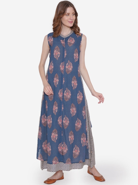 Vedic Women Blue & Pink Printed A-Line Kurta