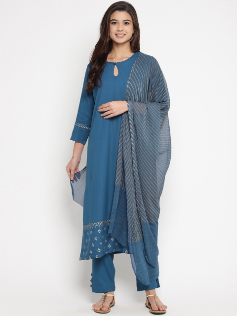 Prakhya Women Blue Solid Kurta with Trousers & Dupatta