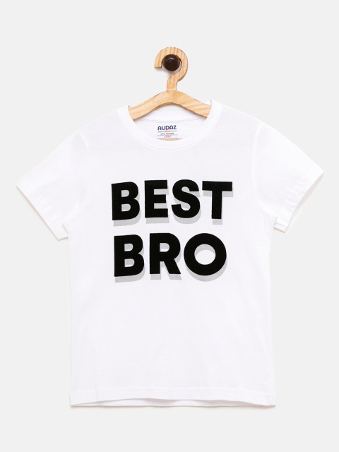 AUDAZ Boys White Printed Round Neck T-shirt