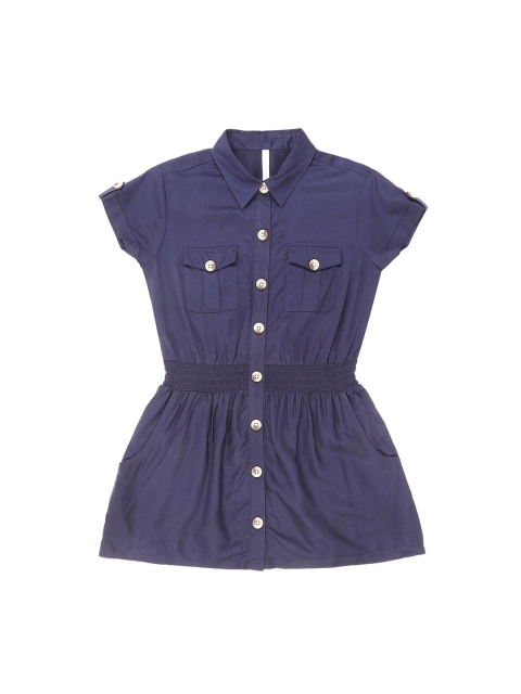 Pantaloons Junior Girls Navy Blue Solid Shirt Style Top