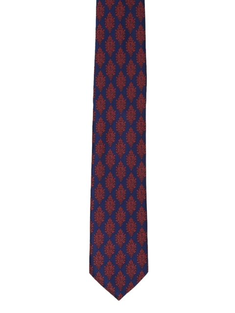 Louis Philippe Men Navy Blue & Red Woven-Design Silk Broad Tie