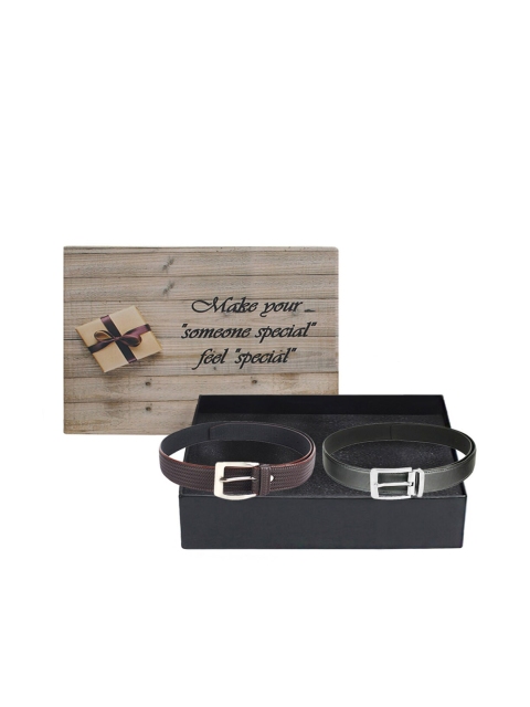 LONDON FASHION hob Men Pack Of 2 Black & Brown Belts Accessory Gift Set
