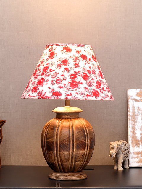 THE LIGHT STORE Brown Self-Design Bedside Standard Table Lamp With Pink Shade