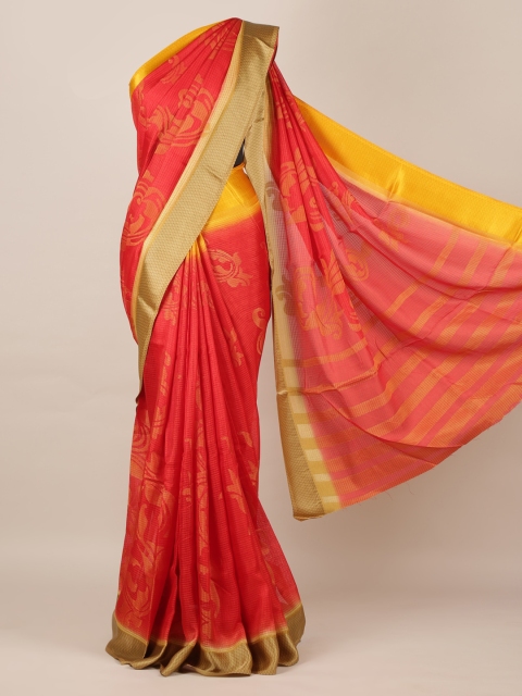 Pothys Red Printed Jute Silk Saree