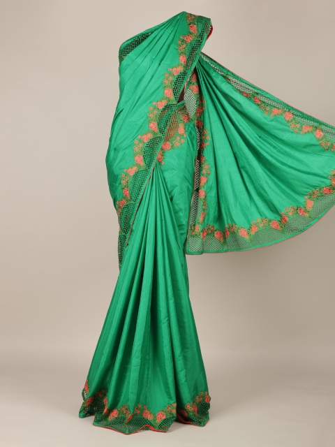 Pothys Green Solid Art Silk Saree