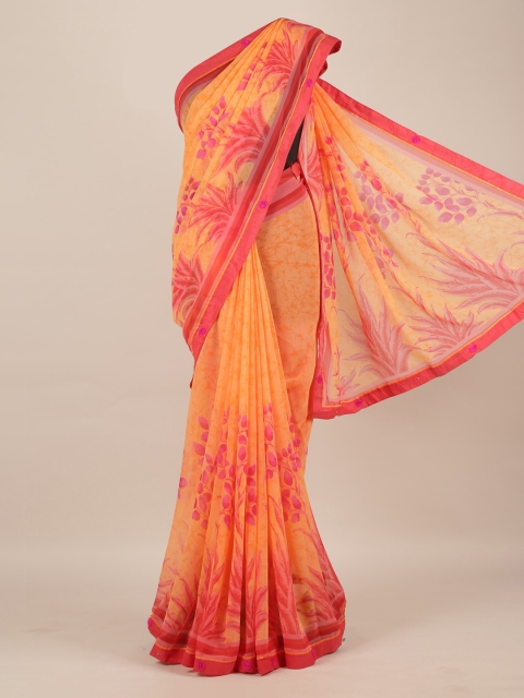 Pothys Orange Printed Poly Chiffon Saree