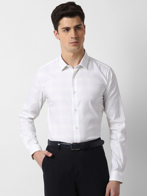 Louis Philippe Sport Men White & Grey Slim Fit Checked Formal Shirt