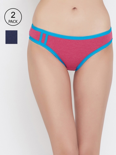 Clovia Women Pack Of 2 Solid Bikini Briefs COMPNC975, Blue