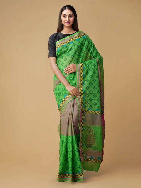 Unnati Silks Green Pure Cotton Woven Design Handloom Mangalagiri Saree