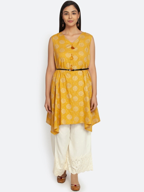 Paislei Mustard Yellow Print Tunic Top With Belt