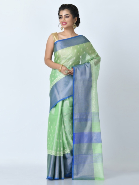 RANGOLI Green & Blue Tissue Woven Design Saree