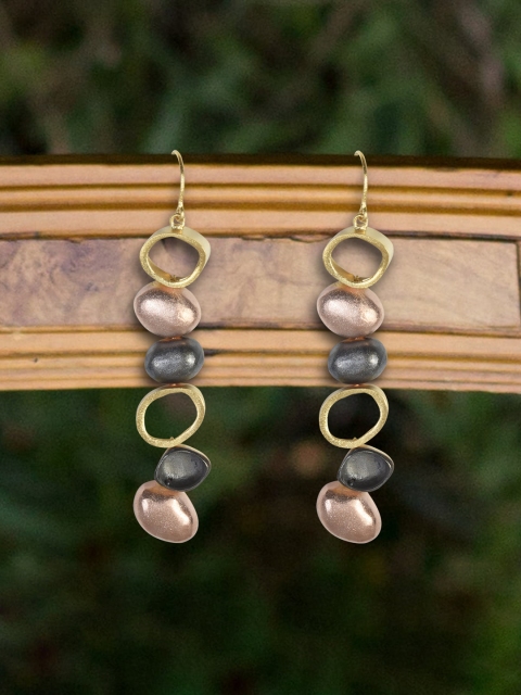 MIDASKART Gold-Toned & Pink Contemporary Drop Earrings