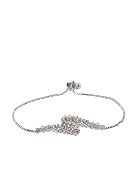shaze Women Silver-Plated White CZ-Studded Bangle-Style Bracelet