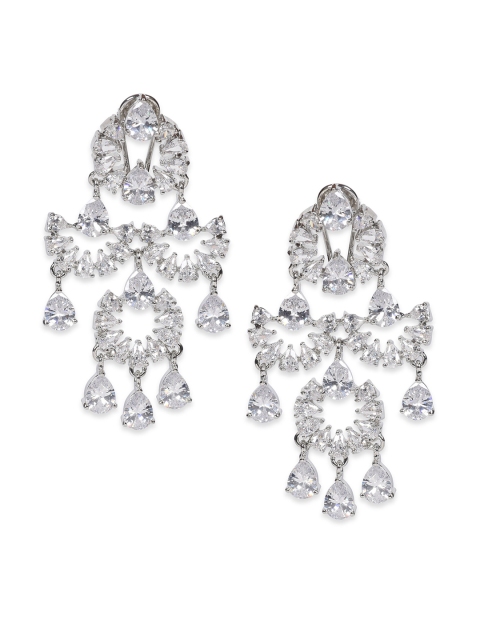 MIDASKART Silver-Toned Contemporary Drop Earrings